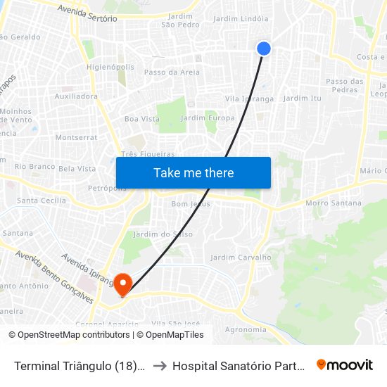 Terminal Triângulo (18)(24) to Hospital Sanatório Partenon map