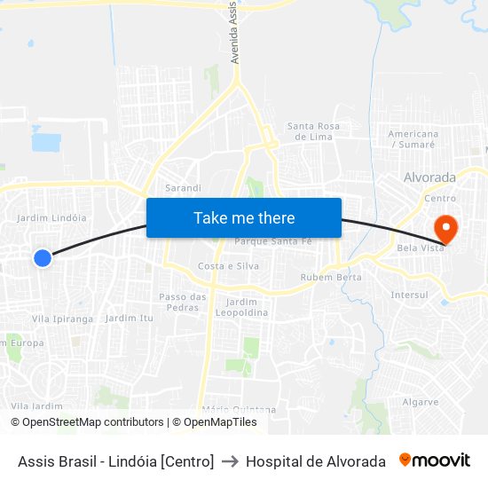 Assis Brasil - Lindóia [Centro] to Hospital de Alvorada map