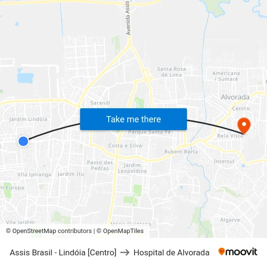 Assis Brasil - Lindóia [Centro] to Hospital de Alvorada map