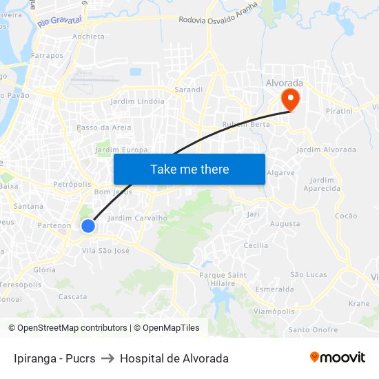 Ipiranga - Pucrs to Hospital de Alvorada map