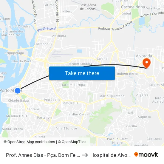 Prof. Annes Dias - Pça. Dom Feliciano to Hospital de Alvorada map