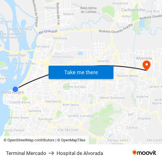 Terminal Mercado to Hospital de Alvorada map