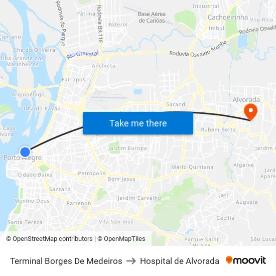 Terminal Borges De Medeiros to Hospital de Alvorada map