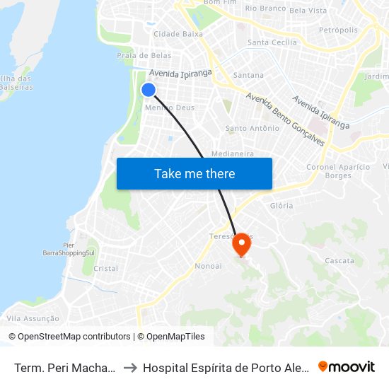 Term. Peri Machado to Hospital Espírita de Porto Alegre map