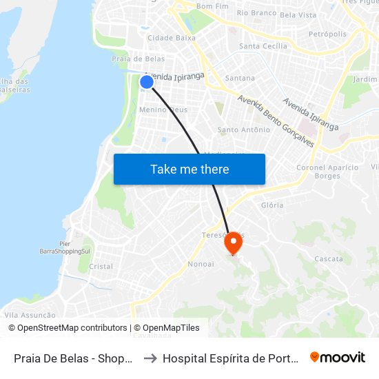 Praia De Belas - Shopping Bc to Hospital Espírita de Porto Alegre map