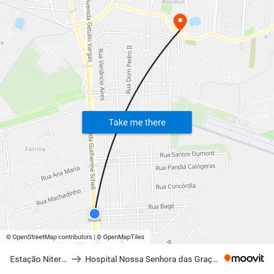 Estação Niterói to Hospital Nossa Senhora das Graças map