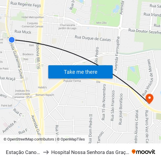 Estação Canoas to Hospital Nossa Senhora das Graças map