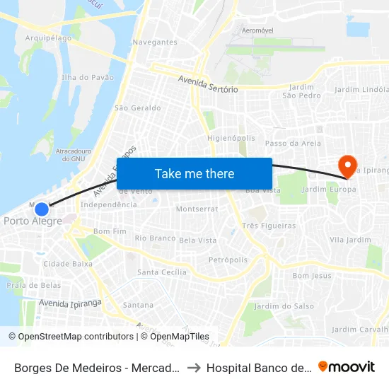 Borges De Medeiros - Mercado Público to Hospital Banco de Olhos map