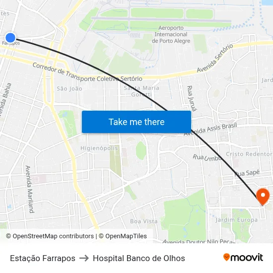 Estação Farrapos to Hospital Banco de Olhos map