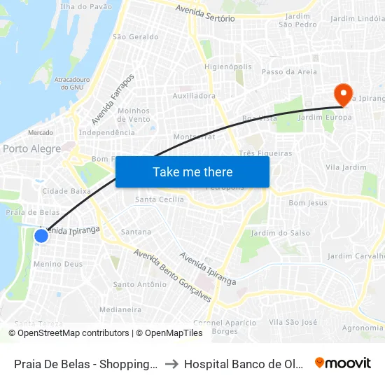Praia De Belas - Shopping Bc to Hospital Banco de Olhos map