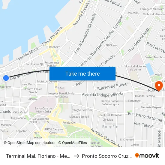 Terminal Mal. Floriano - Mercado to Pronto Socorro Cruz Azul map