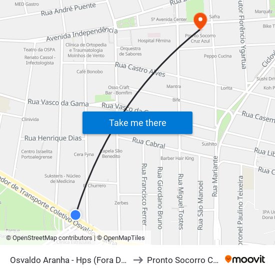 Osvaldo Aranha - Hps (Fora Do Corredor) to Pronto Socorro Cruz Azul map