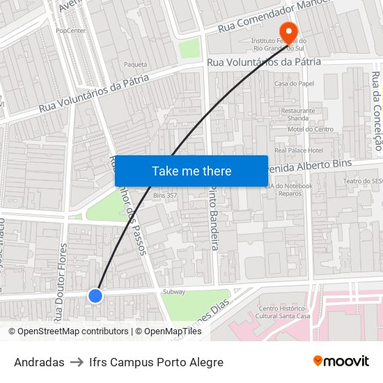 Andradas to Ifrs Campus Porto Alegre map