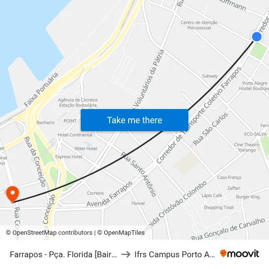 Farrapos - Pça. Florida [Bairro - B] to Ifrs Campus Porto Alegre map