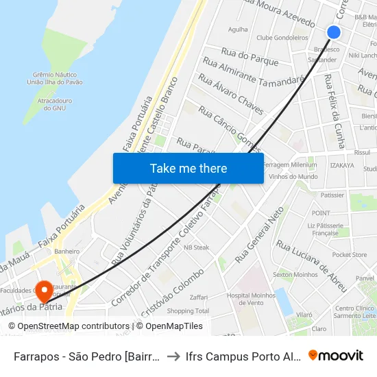 Farrapos - São Pedro [Bairro - C] to Ifrs Campus Porto Alegre map