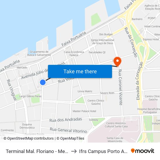 Terminal Mal. Floriano - Mercado to Ifrs Campus Porto Alegre map