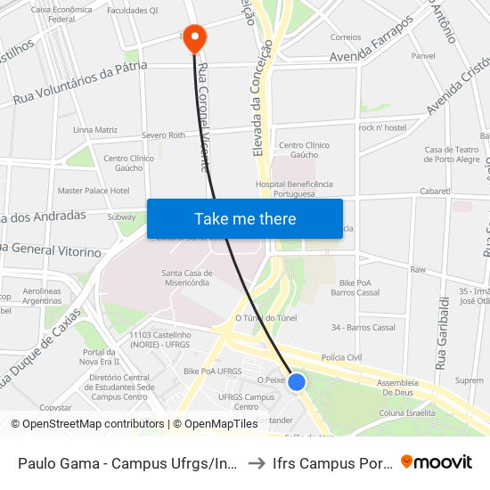 Paulo Gama - Campus Ufrgs/Inst. De Educação to Ifrs Campus Porto Alegre map