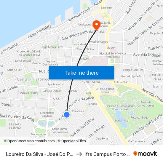 Loureiro Da Silva - José Do Patrocínio to Ifrs Campus Porto Alegre map