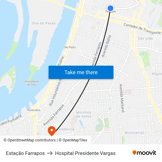 Estação Farrapos to Hospital Presidente Vargas map