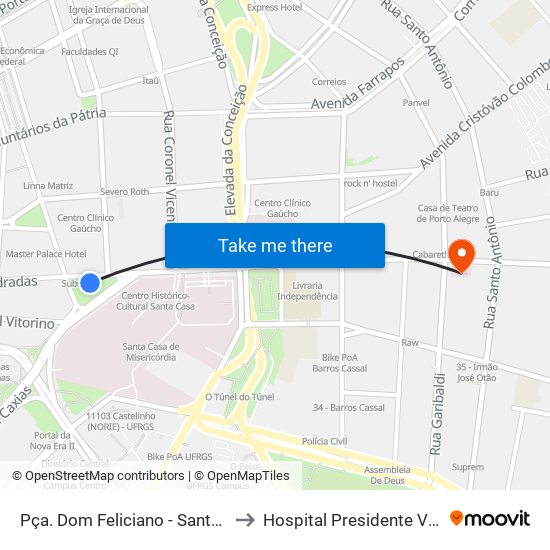 Pça. Dom Feliciano - Santa Casa to Hospital Presidente Vargas map