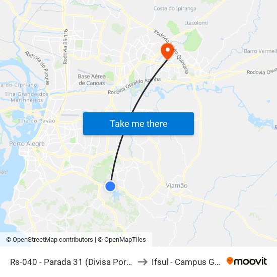 Rs-040 - Parada 31 (Divisa Porto Alegre) to Ifsul - Campus Gravataí map