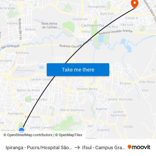 Ipiranga - Pucrs/Hospital São Lucas to Ifsul - Campus Gravataí map