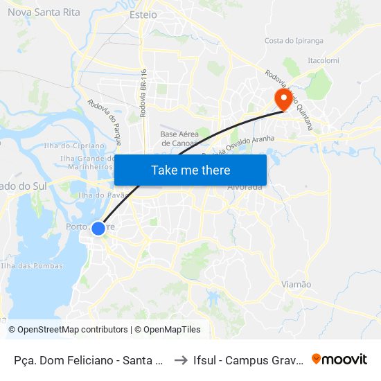 Pça. Dom Feliciano - Santa Casa to Ifsul - Campus Gravataí map