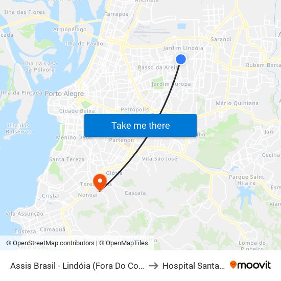 Assis Brasil - Lindóia (Fora Do Corredor) to Hospital Santa Ana map