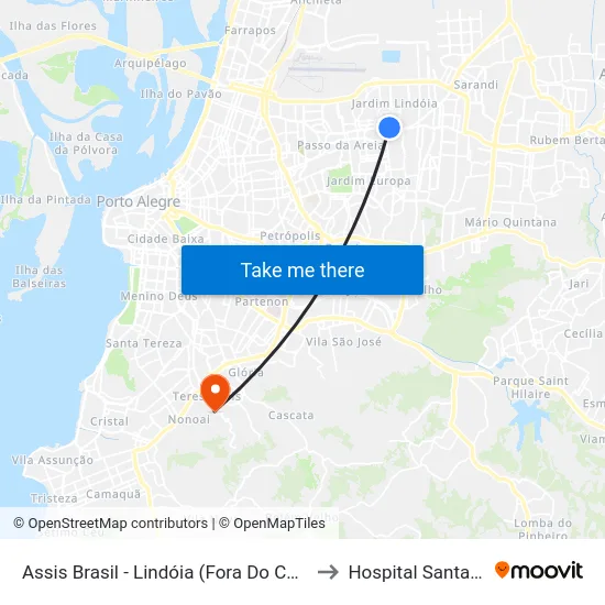 Assis Brasil - Lindóia (Fora Do Corredor) to Hospital Santa Ana map