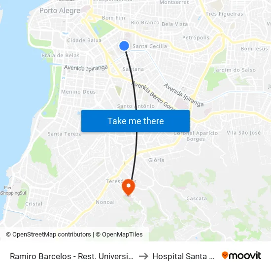 Ramiro Barcelos - Rest. Universitário to Hospital Santa Ana map