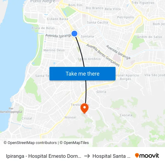 Ipiranga - Hospital Ernesto Dornelles to Hospital Santa Ana map