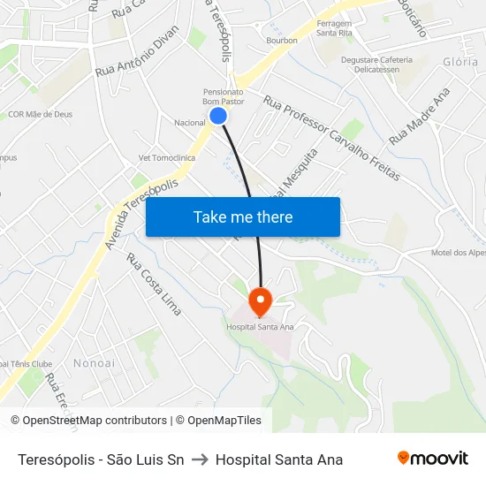 Teresópolis - São Luis Sn to Hospital Santa Ana map