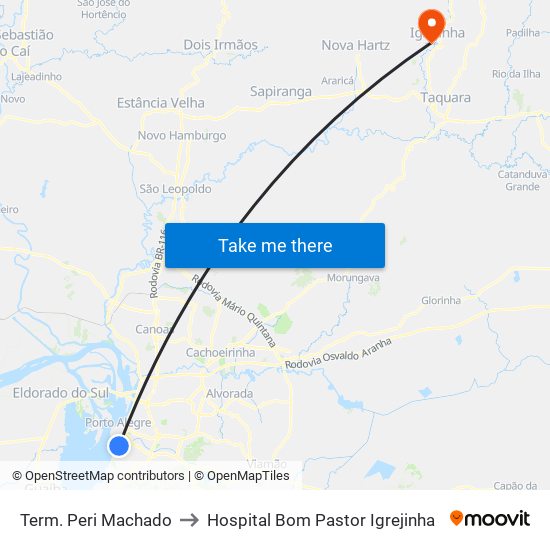 Term. Peri Machado to Hospital Bom Pastor Igrejinha map