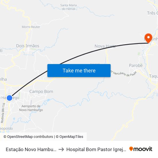 Estação Novo Hamburgo to Hospital Bom Pastor Igrejinha map