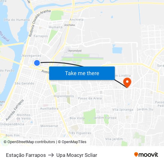 Estação Farrapos to Upa Moacyr Scliar map