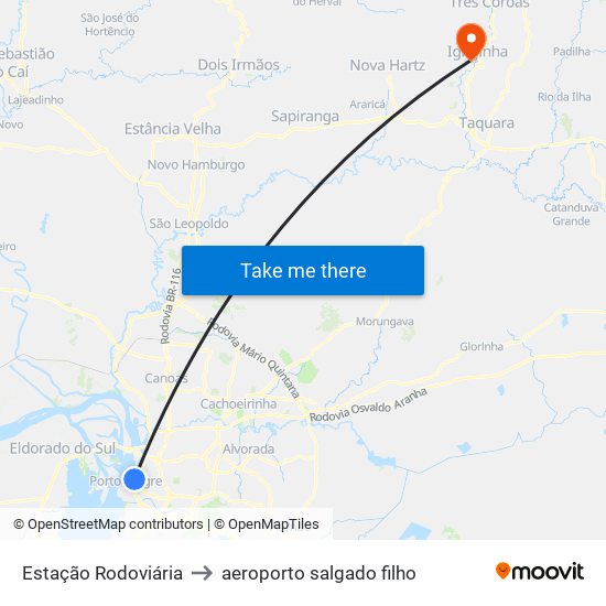 Estação Rodoviária to aeroporto salgado filho map