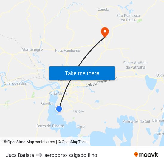 Juca Batista to aeroporto salgado filho map