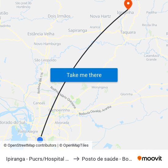 Ipiranga - Pucrs/Hospital São Lucas to Posto de saúde - Bom Pastor map