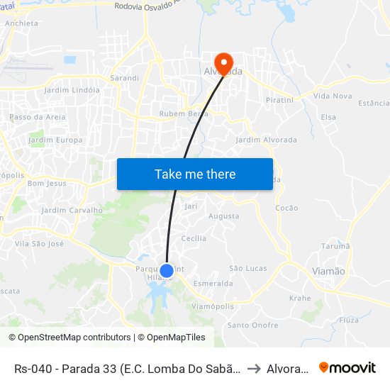 Rs-040 - Parada 33 (E.C. Lomba Do Sabão) to Alvorada map