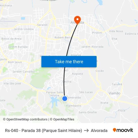 Rs-040 - Parada 38 (Parque Saint Hilaire) to Alvorada map