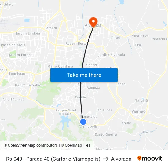 Rs-040 - Parada 40 (Cartório Viamópolis) to Alvorada map