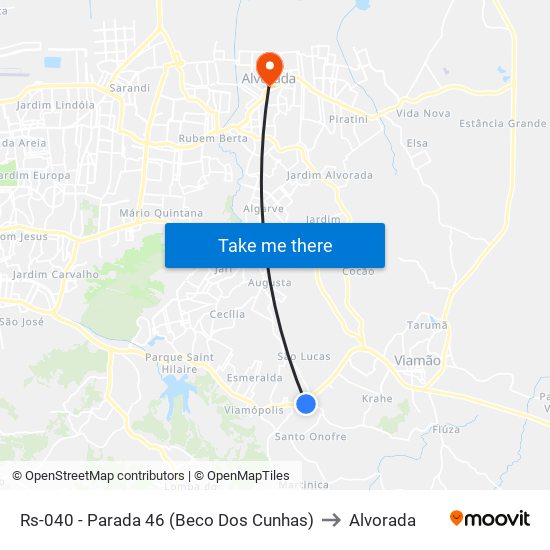 Rs-040 - Parada 46 (Beco Dos Cunhas) to Alvorada map