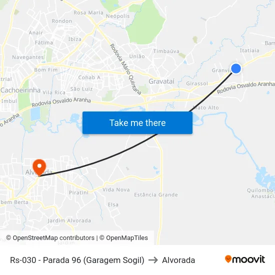 Rs-030 - Parada 96 (Garagem Sogil) to Alvorada map