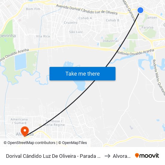 Dorival Cândido Luz De Oliveira - Parada 76 to Alvorada map