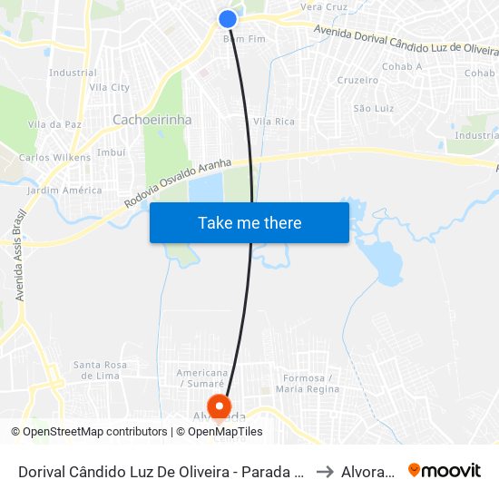 Dorival Cândido Luz De Oliveira - Parada 59 to Alvorada map