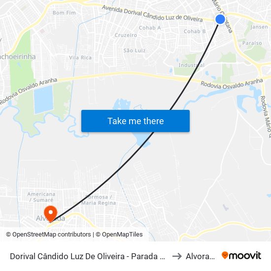 Dorival Cândido Luz De Oliveira - Parada 74a to Alvorada map