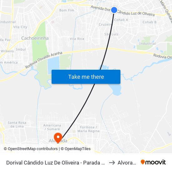 Dorival Cândido Luz De Oliveira - Parada 67 to Alvorada map