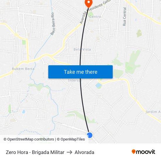 Zero Hora - Brigada Militar to Alvorada map