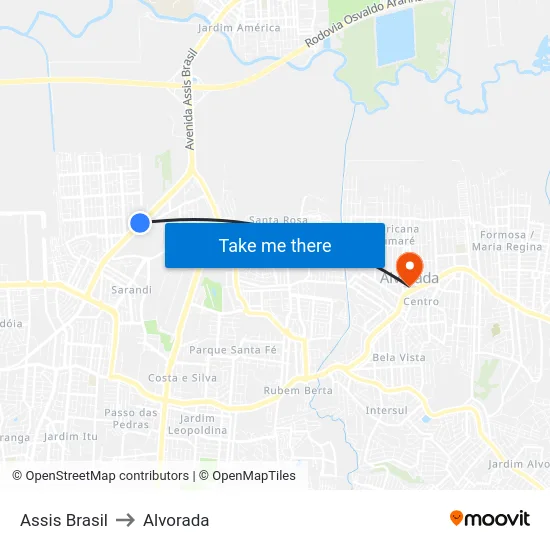 Assis Brasil to Alvorada map