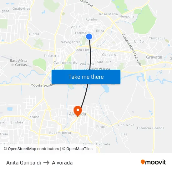 Anita Garibaldi to Alvorada map